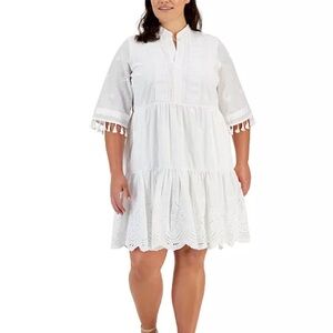 Tahari
Plus Size Eyelet Tasseled-Sleeve Tiered Dress